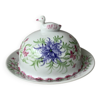 Limoges porcelain butter dish, hand decorated by A.Lallemand Roux