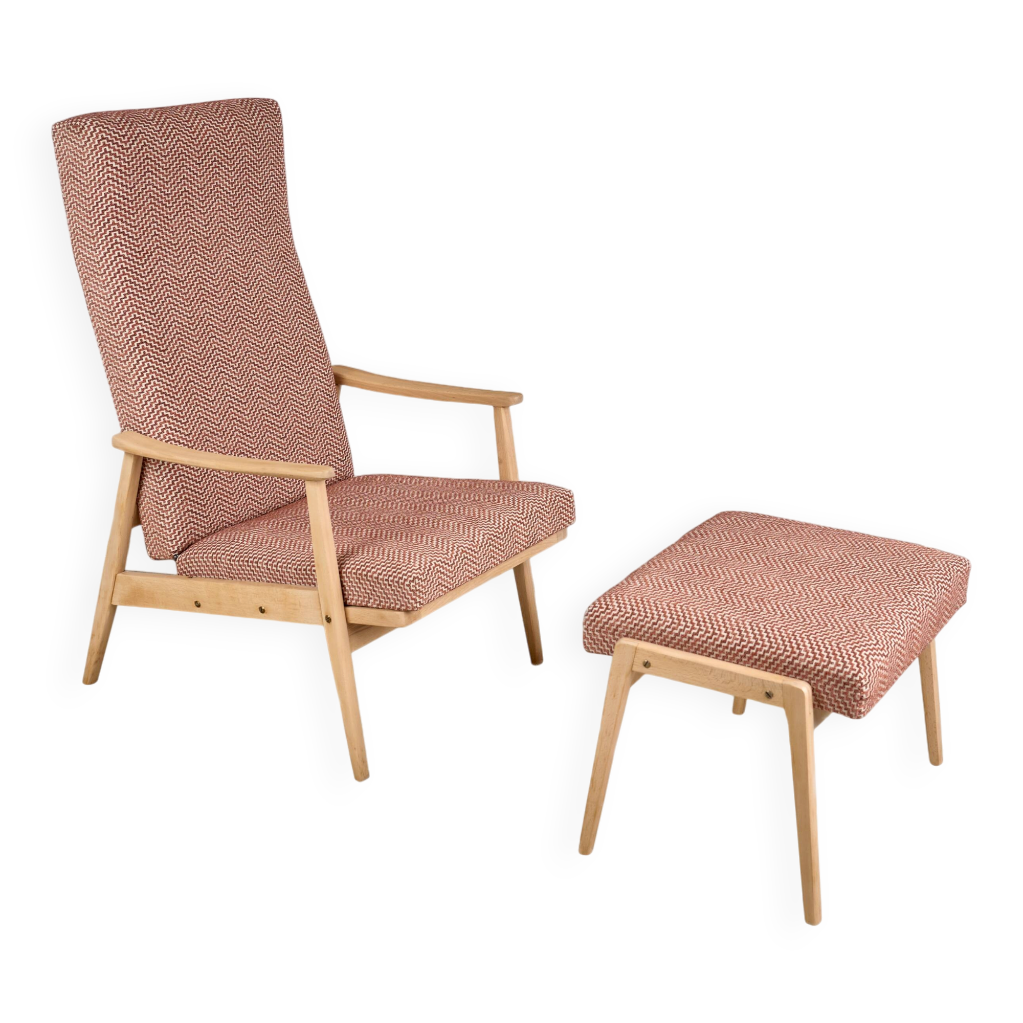 Vintage Recliner Armchair with Ottoman, 1960s, Czechoslovakia