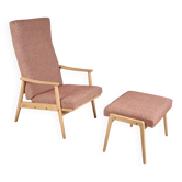 Fauteuil inclinable vintage avec repose-pieds, années 1960, Tchécoslovaquie