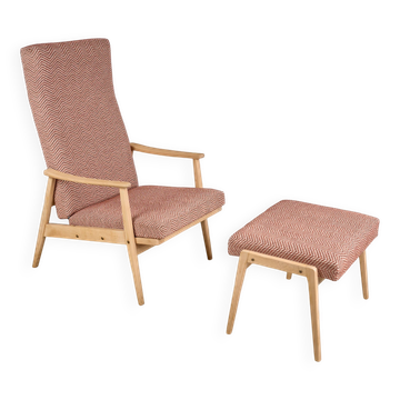 Fauteuil inclinable vintage avec repose-pieds, années 1960, Tchécoslovaquie