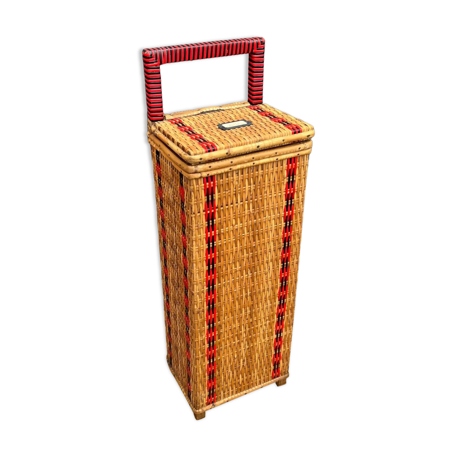 Vintage bread hutch in wicker and scoubidou