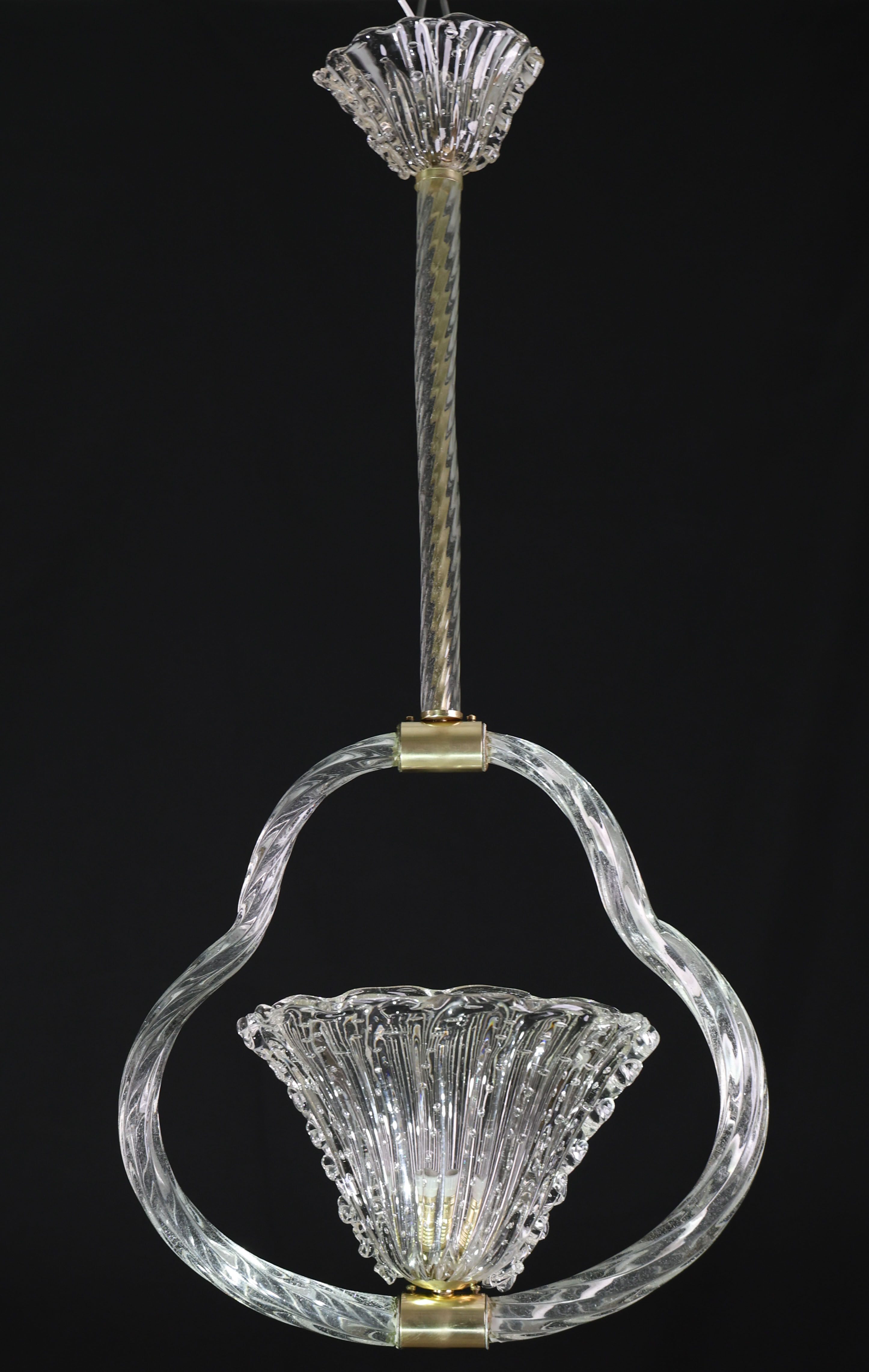 Charming Ercole Barovier Art Deco Chandelier, 'Bullicante' Glass Murano, 1940s