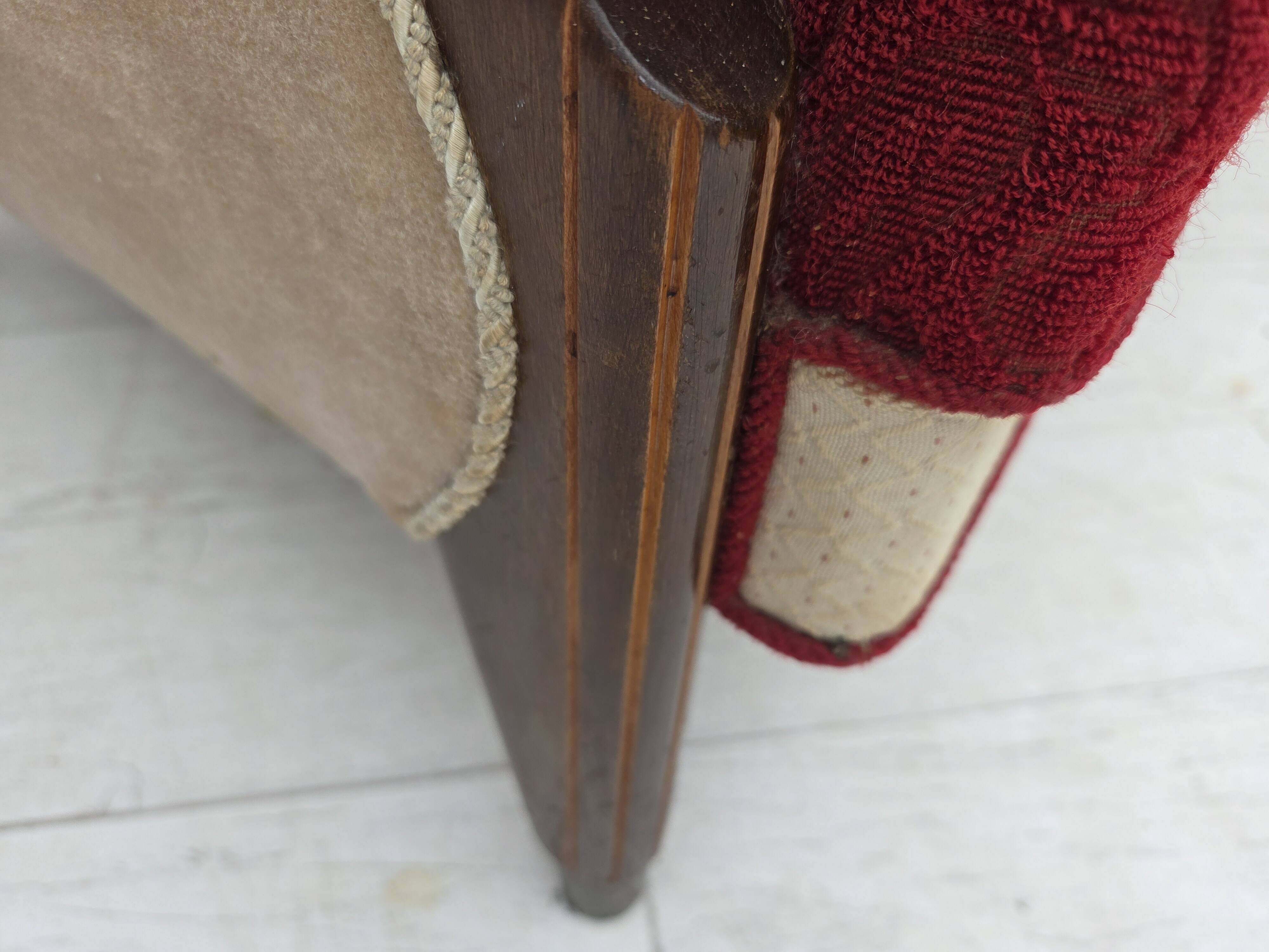 1950s, Danish 3-seater sofa, original red/beige furniture wool.