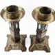 Arts and Crafts Style Forged Metal and Turquoise Glass Candlesticks