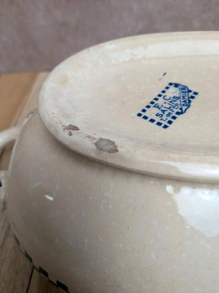 Iron Earth vegetable dish Salins model Old Checkerboard