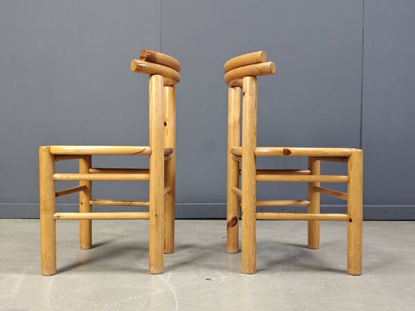 Chaises de salle à manger vintage en bois de pin - années 1980 - lot de 6