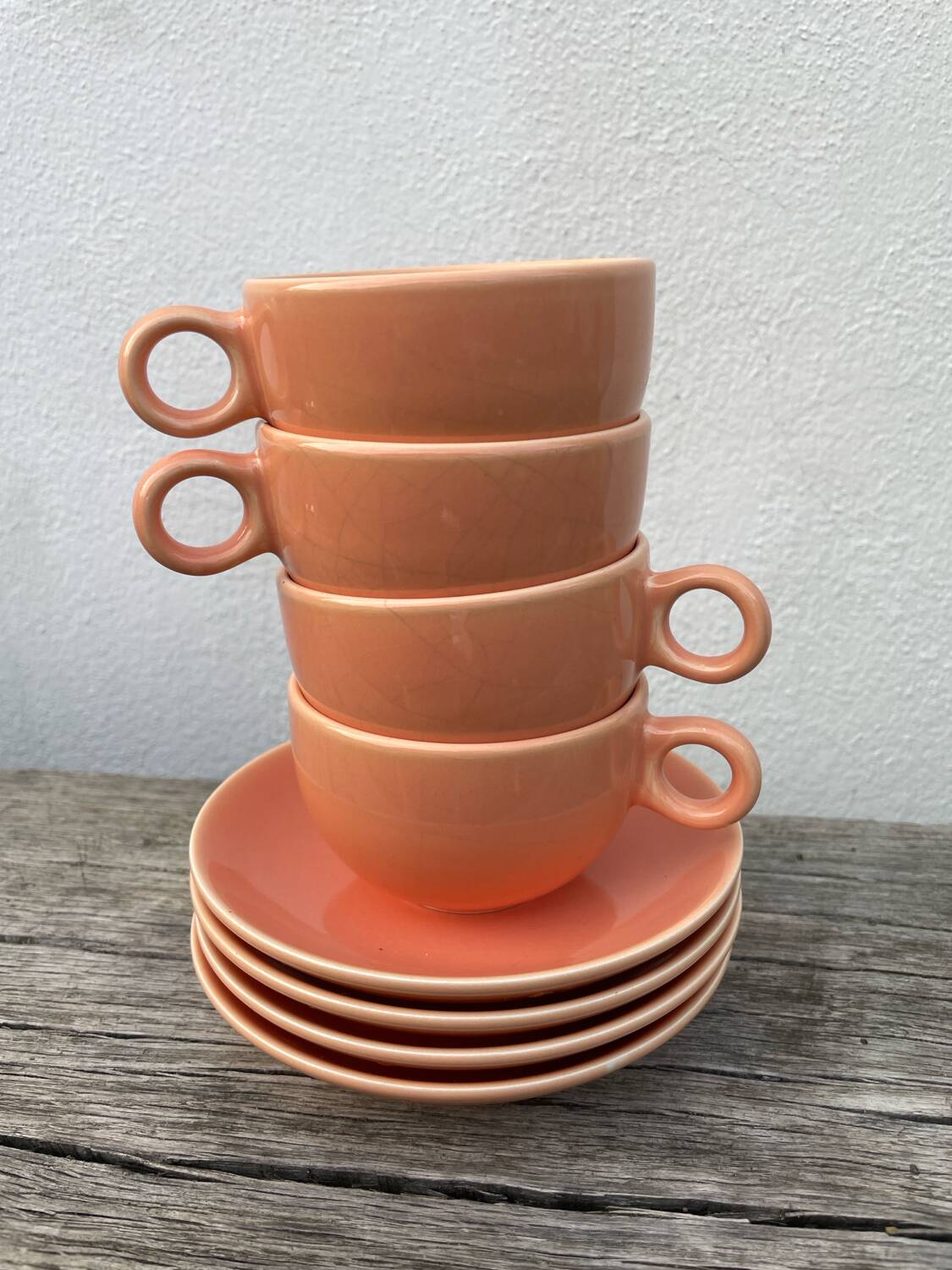4 salmon ceramic tea or coffee cups