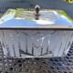 Art Deco biscuit tin in frosted glass with a silver lid, confectionery.