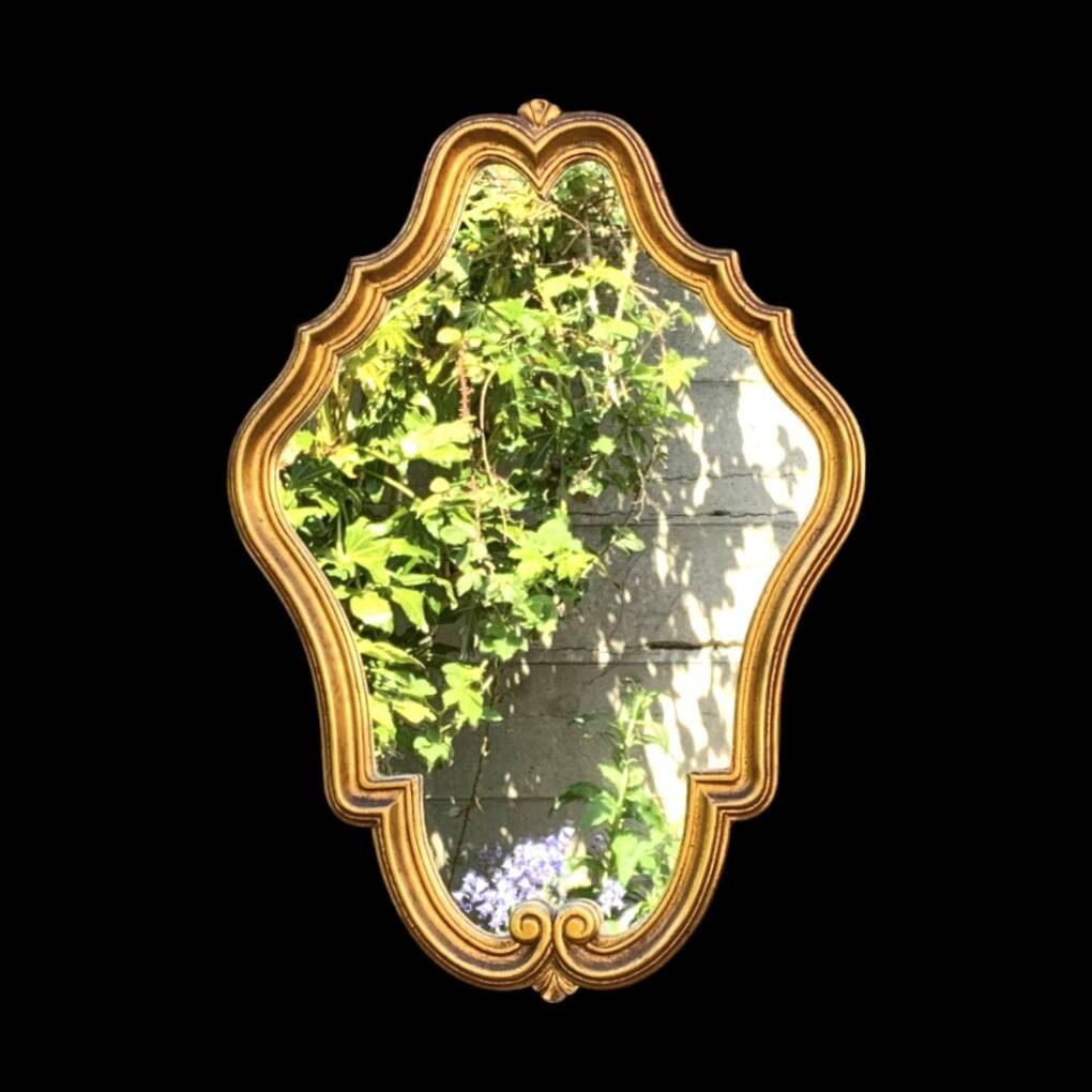Antique Rococo wall mirror in gilded resin - H55 cm