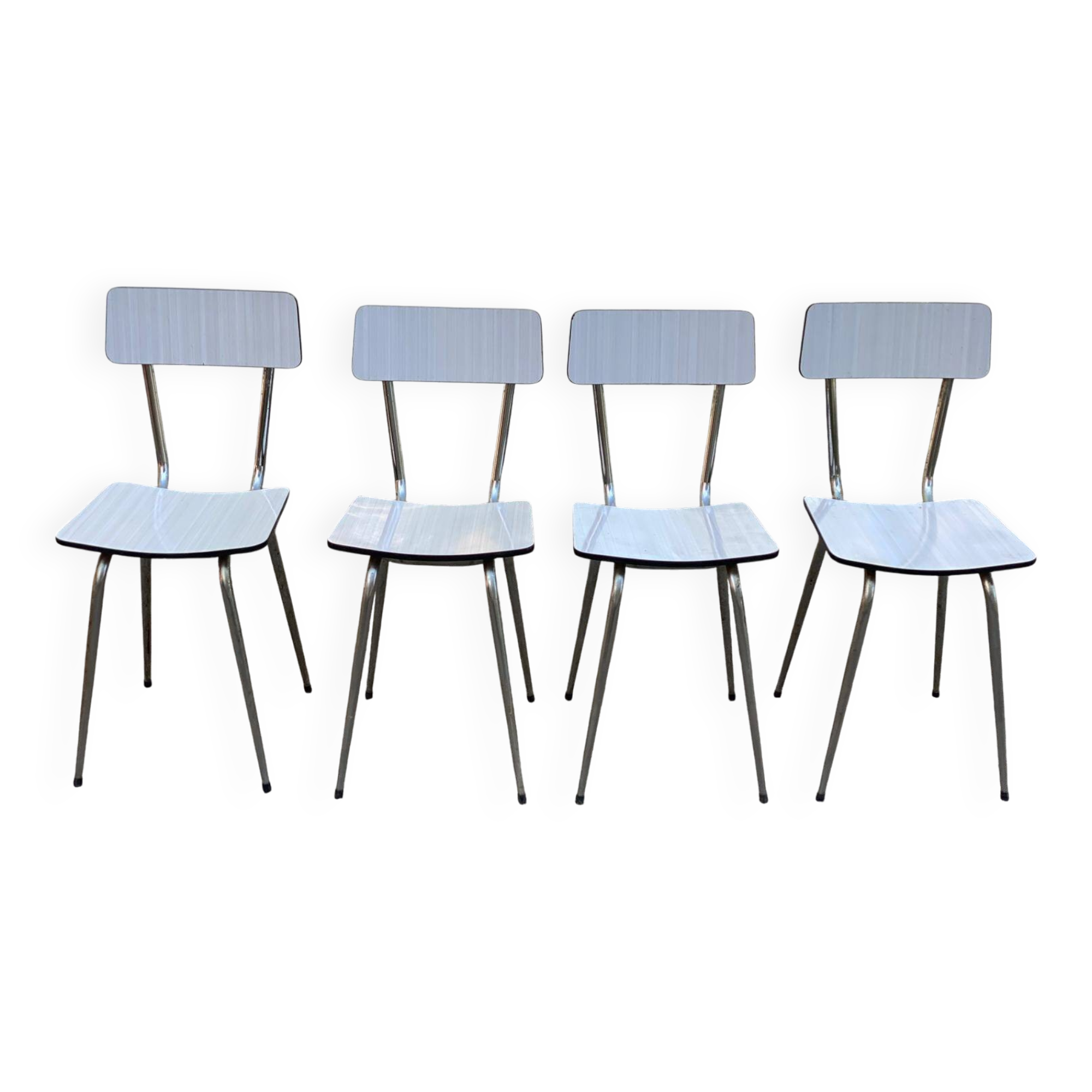 4 chaises de cuisine en formica beige et acier