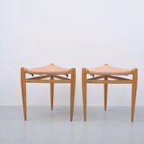 Tripod stools in oak by Uno & Östen Kristiansson for Luxus, 1950s, set of 2