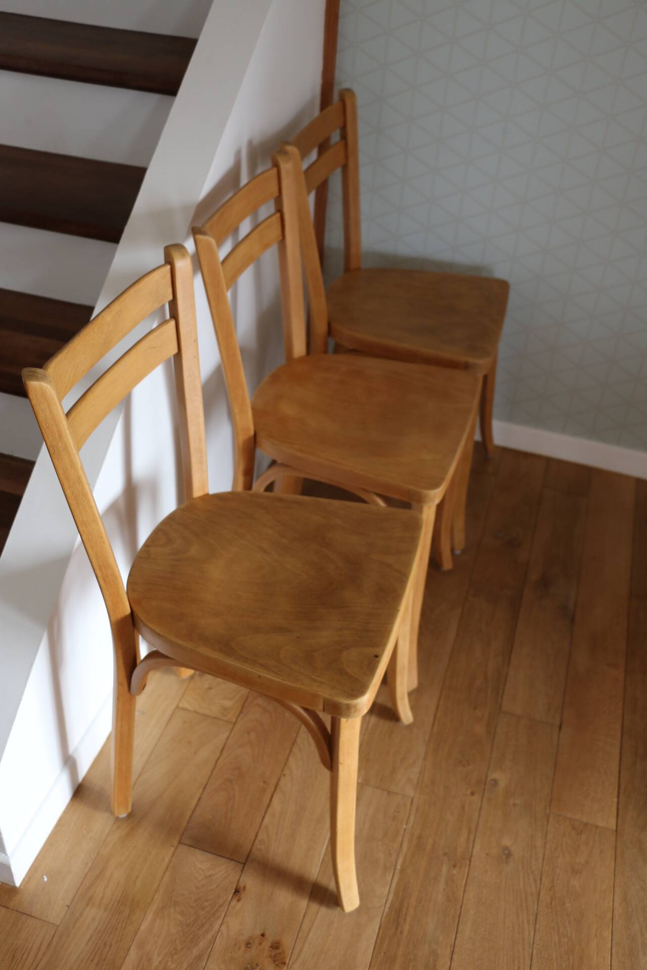 Set of 8 classic Baumann chairs 1950 light beech