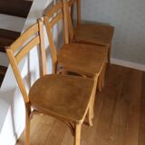 Set of 8 classic Baumann chairs 1950 light beech