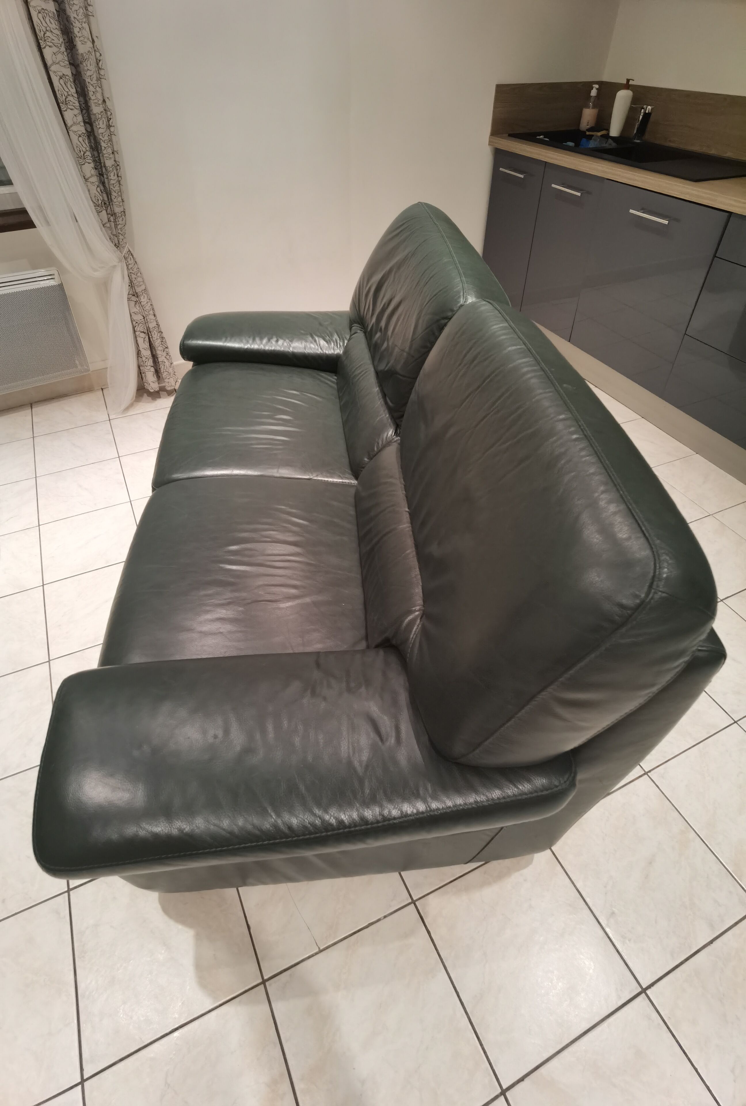 Dark green leather sofa 2-3 seats