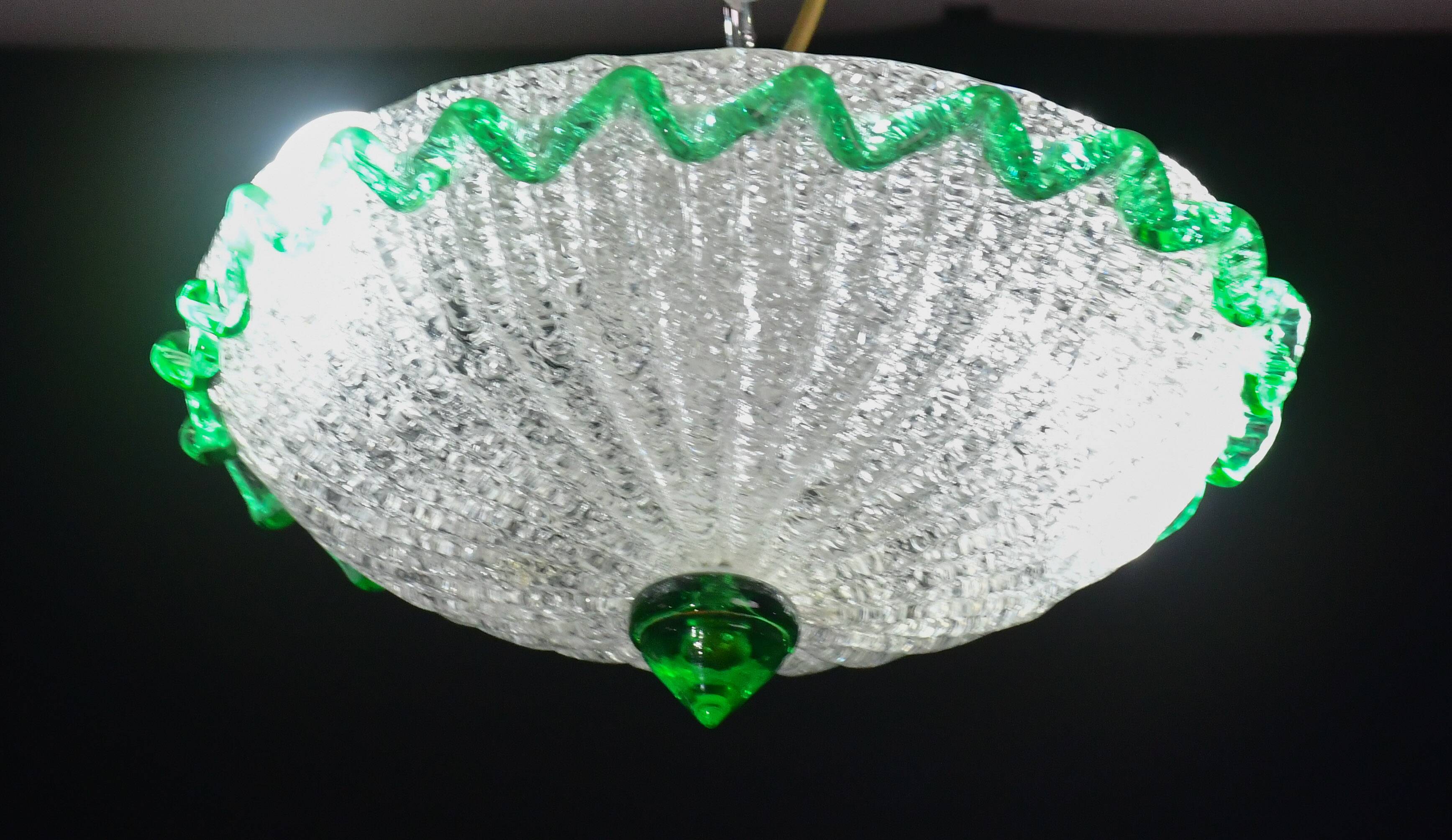 Charming Italian green Murano glass ceiling fixture, Murano, 1970