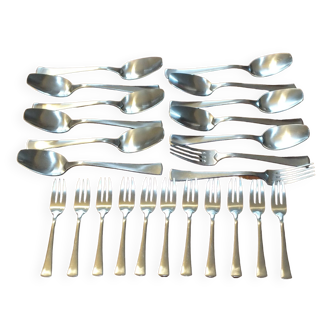 1970 stainless steel cutlery part designed by Bouillet Bourdelle, 24 pieces