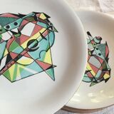 8 old plates Sarreguemines cubist décor