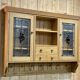 English wall cabinet in fir with old stained glass windows - 1980s