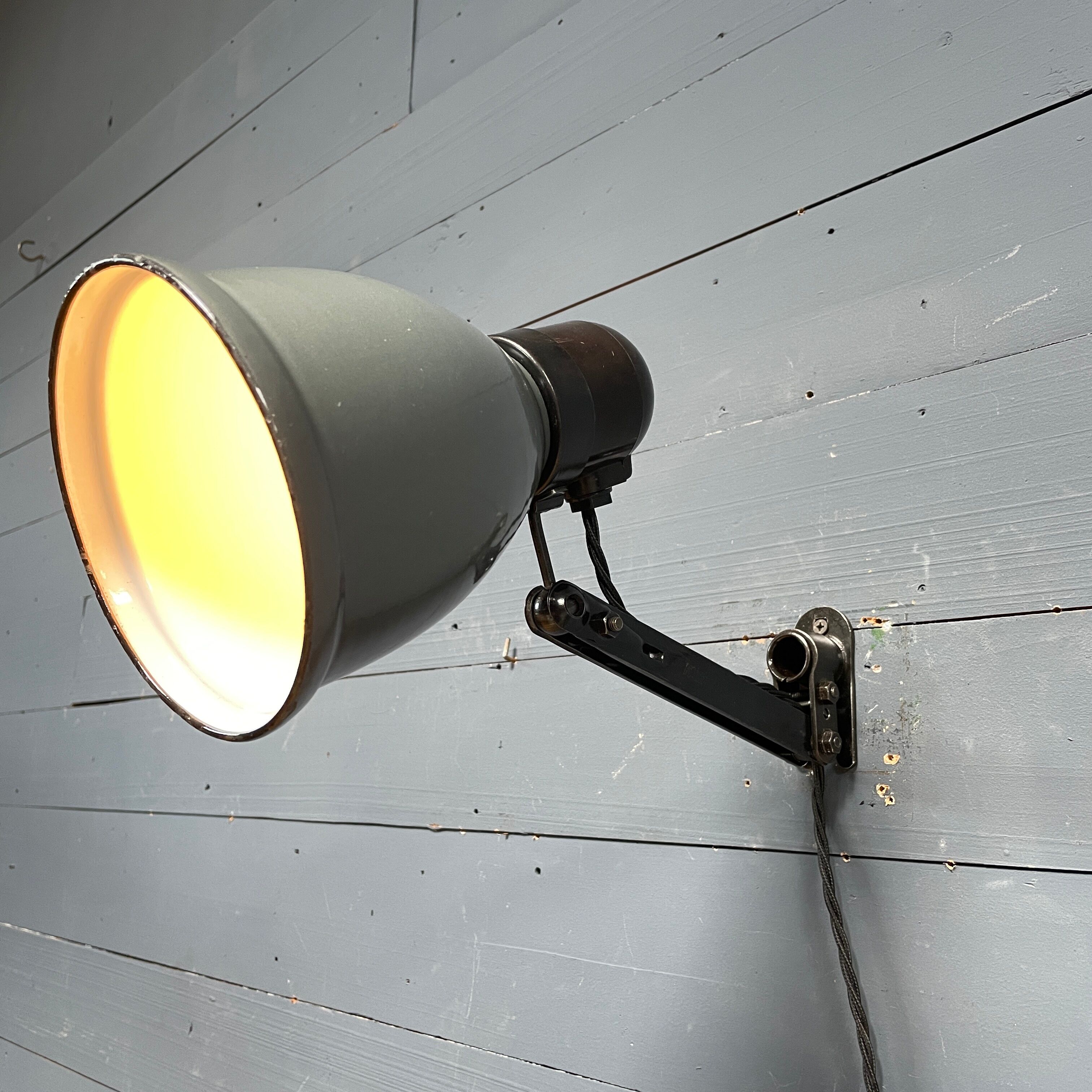 Industrial Fabrilux wall lamp with gray enamel shade