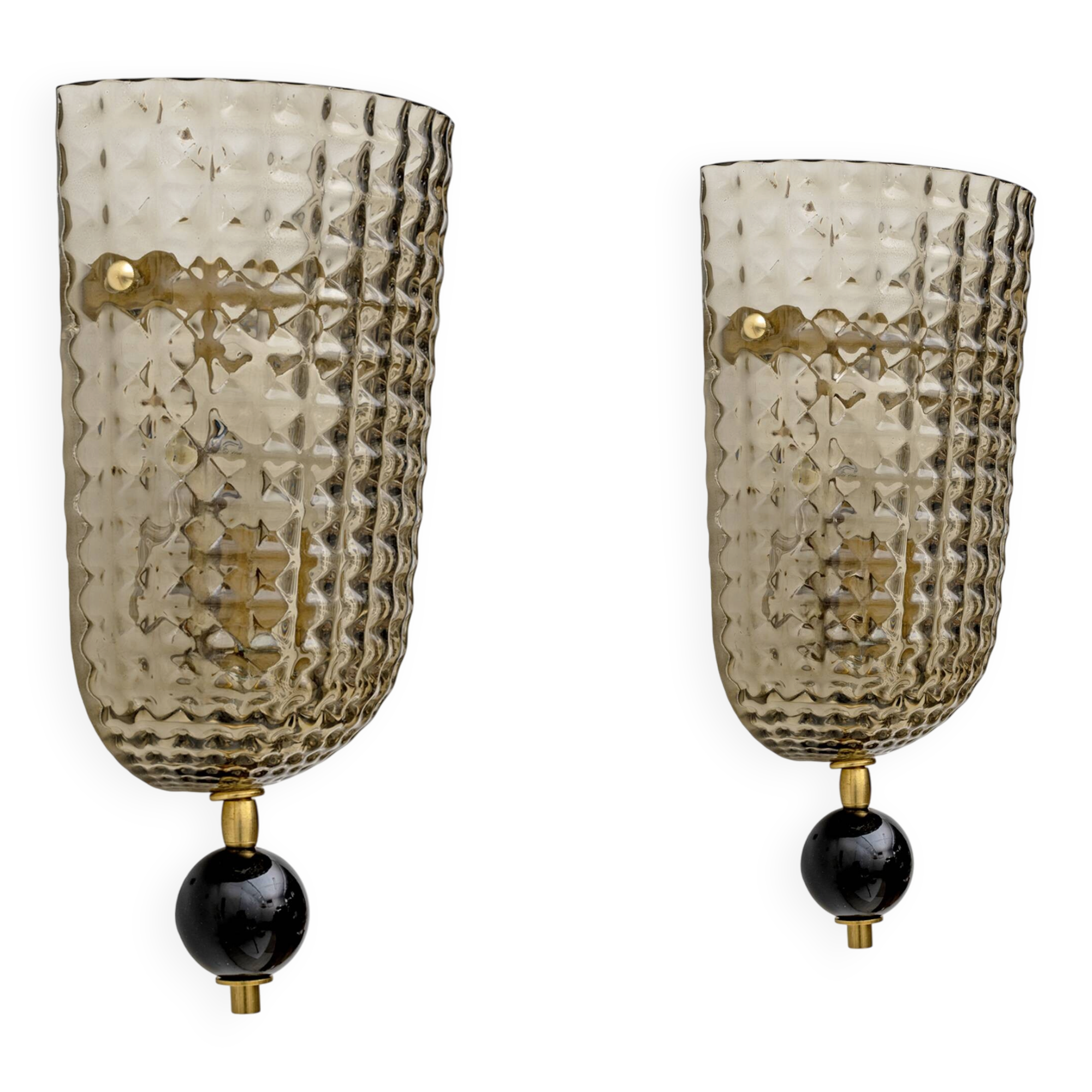 Pair of Art Dèco Style Italian Murano Glass and Brass Sconces