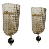 Pair of Art Dèco Style Italian Murano Glass and Brass Sconces