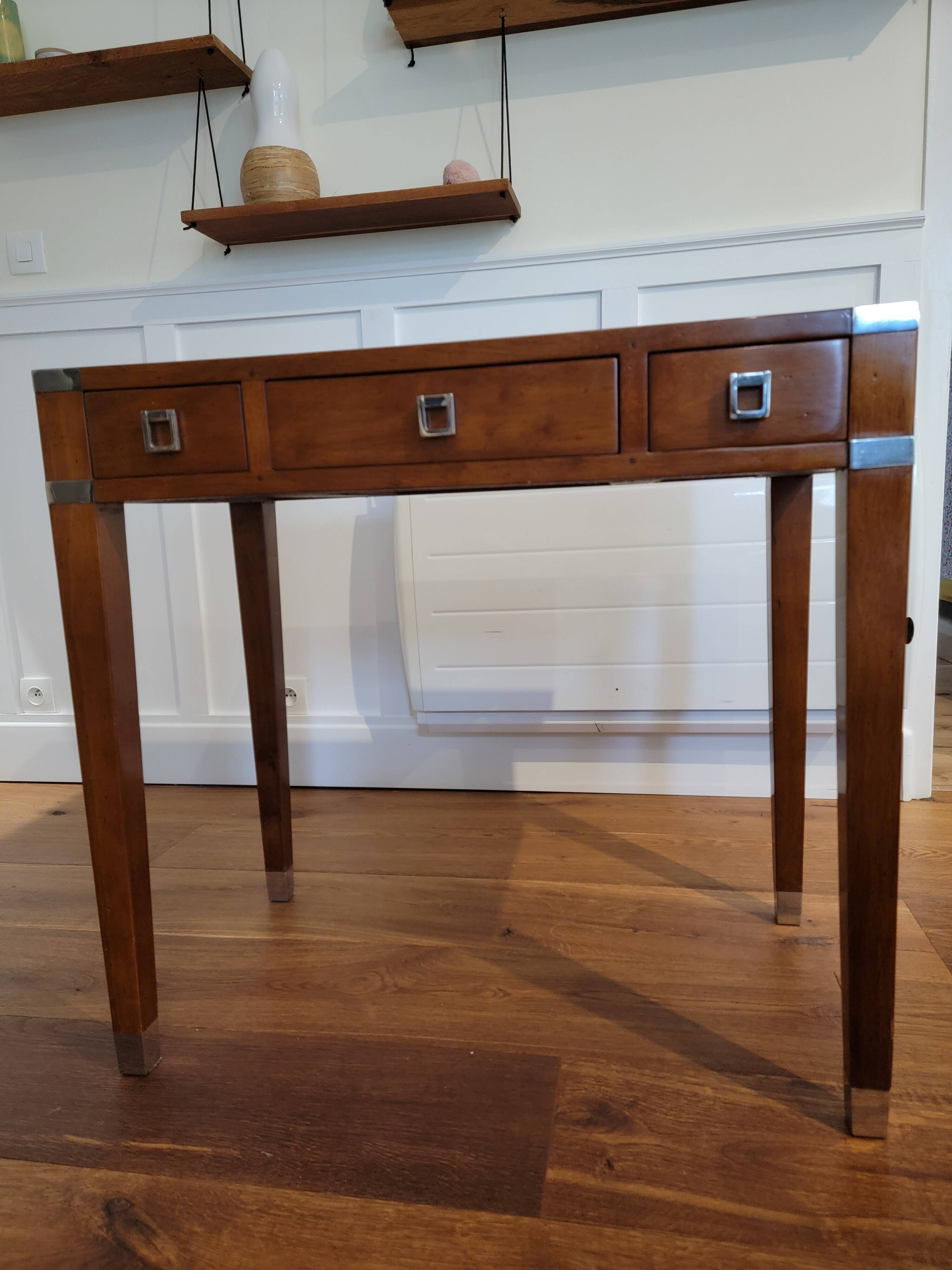 Small desk in solid wood and metal, Art Deco style