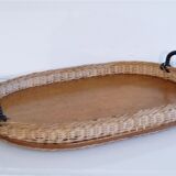 Vintage Scandinavian teak and rattan tray 1960