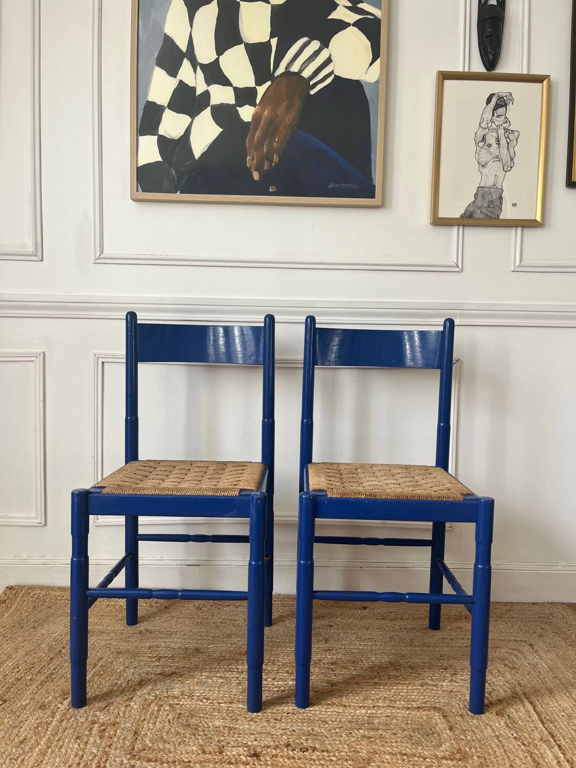 Paire de chaises en bois et corde
