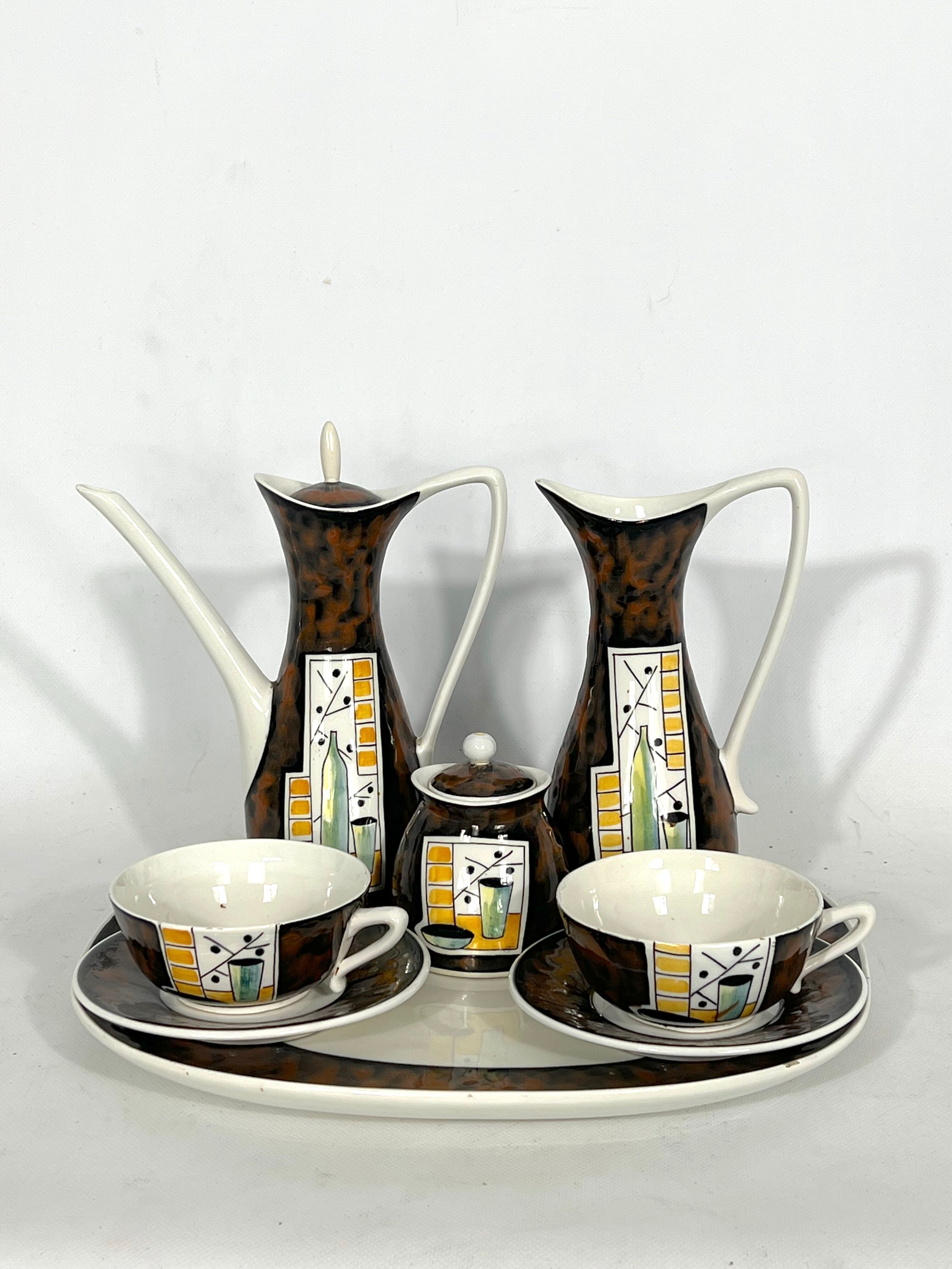 Mid-century ceramic teapot set by Alfa Ceramiche, Italy 1950s
