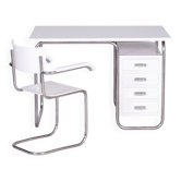 Bureau Bauhaus tchèque avec chaise en chrome et bois laqué, années 1930, ensemble de 2