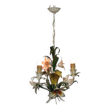 Hanging lamp in metal. 3 lights. Vintage 1960s.