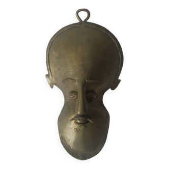 Brass mask wall sculpture African art handmade ethnic tribal decorative object