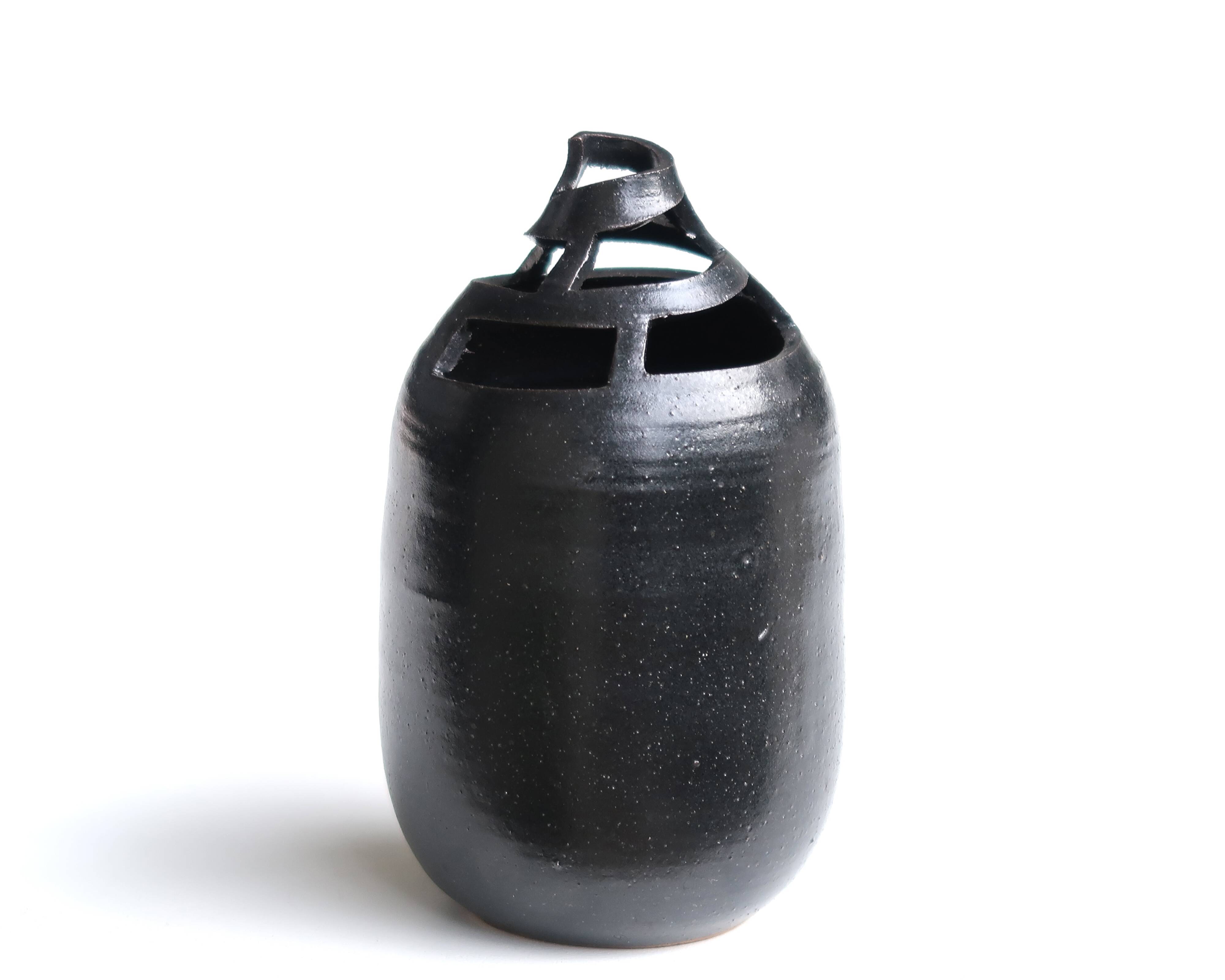 Black sculptural ceramic vase, 1970s