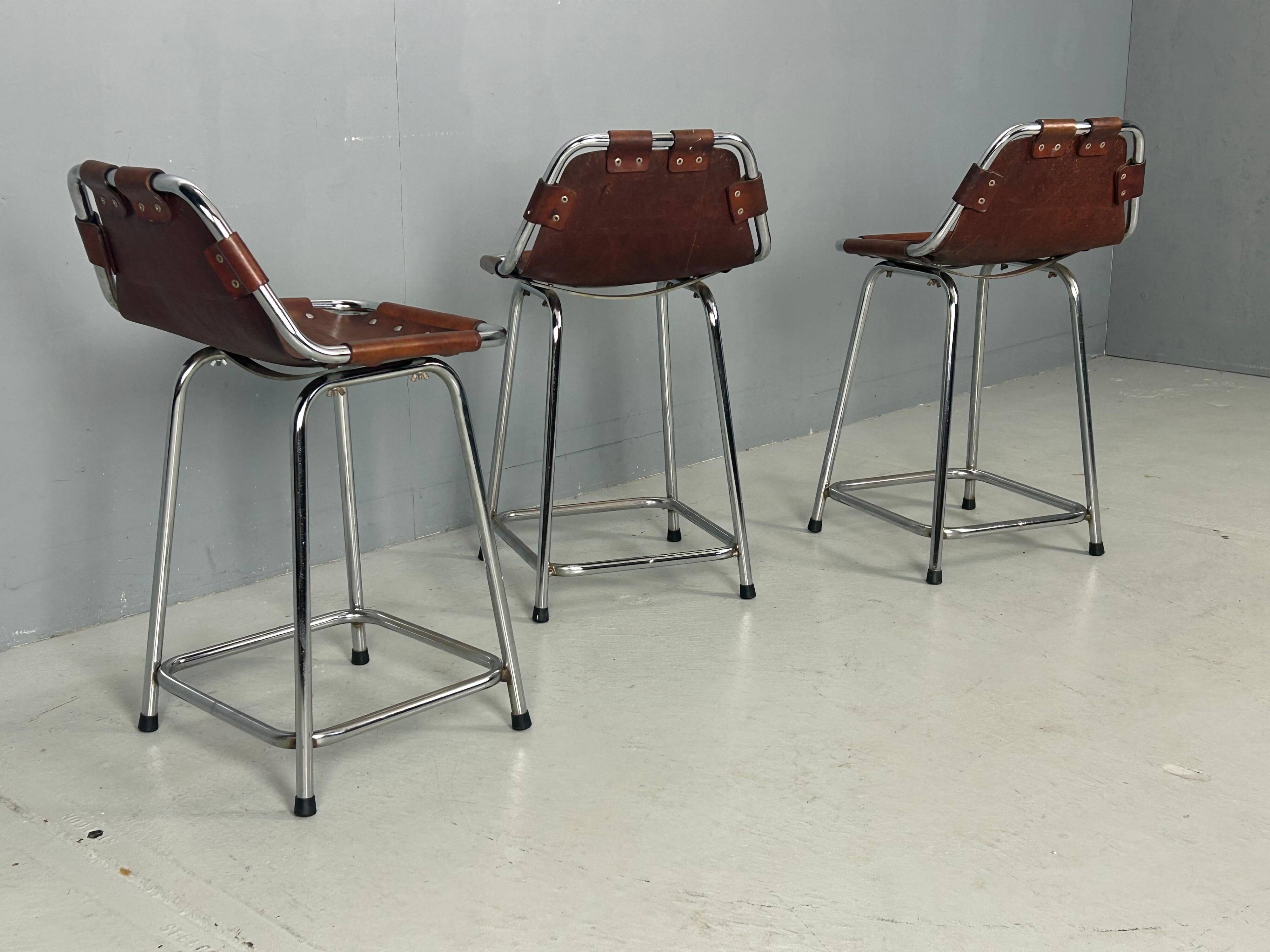 3x Leather Bar Stool for Les Arc Ski Resort, Selected by Charlotte Perriand
