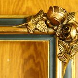 Frame decorated with nineteenth century roses, English green & gold leaf.