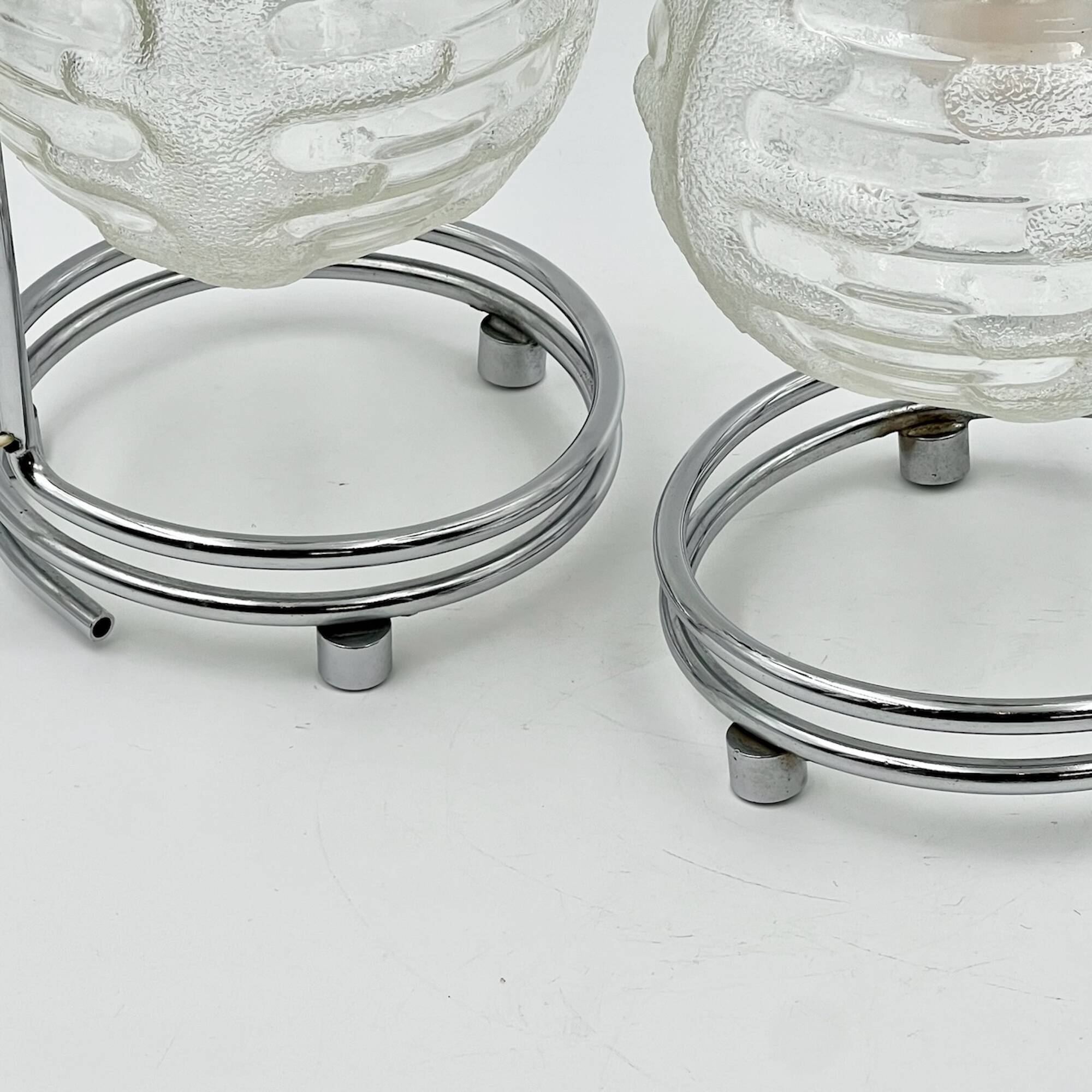 Stunning Pair of 70s Lamps in Chrome Metal and Crafted Glass Richard Essig Besigheim Design