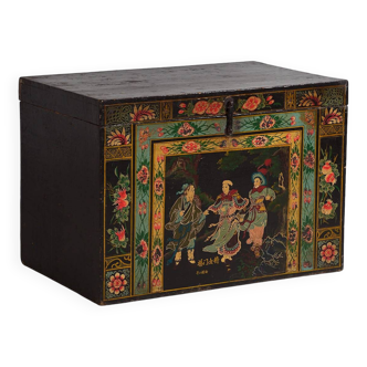Ancien coffre oriental avec peinture de la guerrière Yang Mulan (c.1900) #9