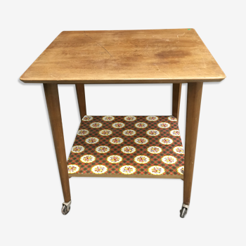 Table d'appoint à roulettes vintage en bois