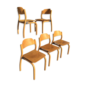 Ensemble 5 chaises bois blond moulé&metal