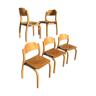 Set 5 Chairs Blond Molded Wood & Metal / Scandinavian Design 70s