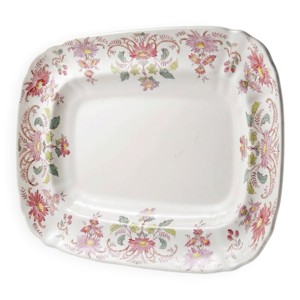 Plat de service Longchamp ancien Pâquerettes en terre de fer polychrome