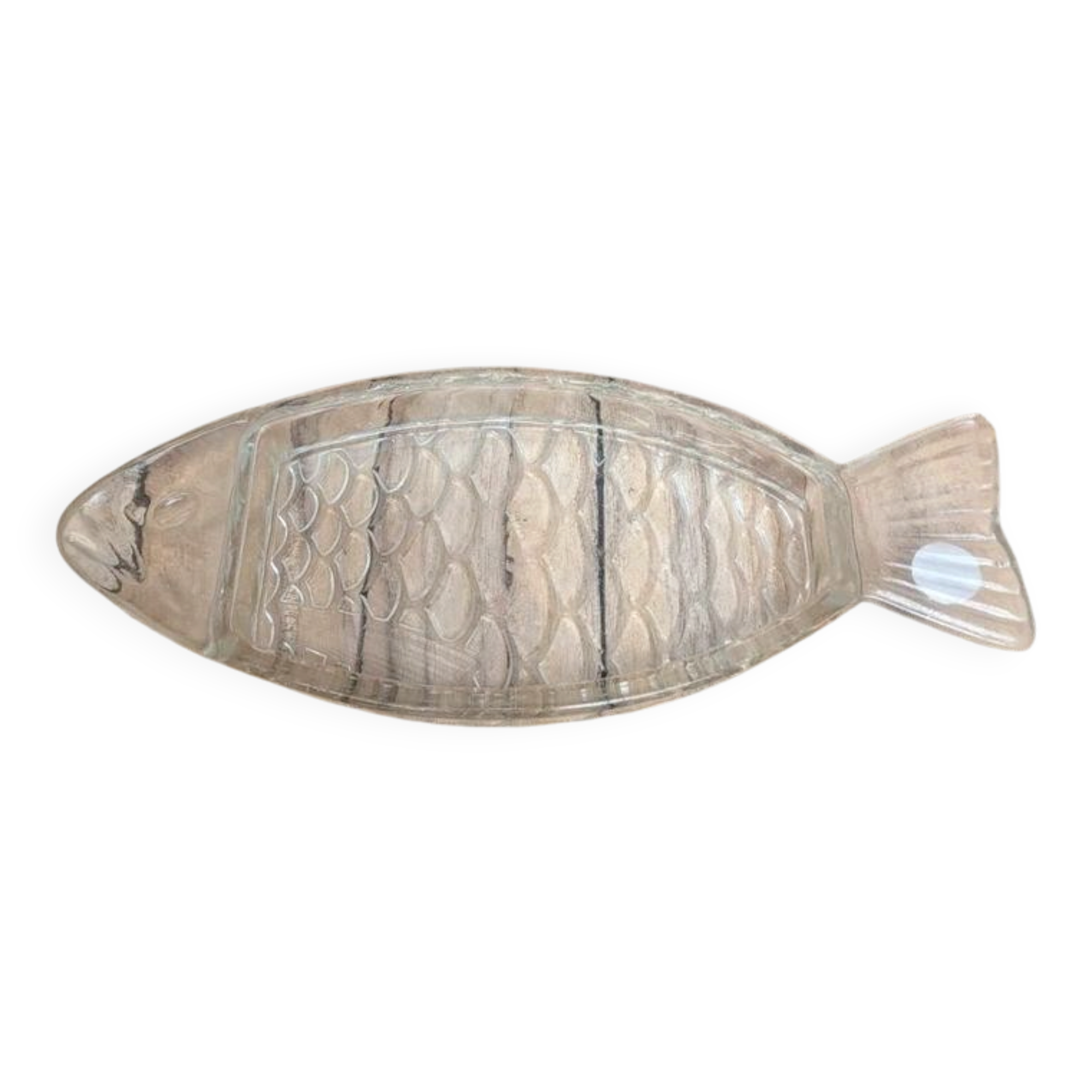 Ramequin ancien en verre moulé forme poisson
