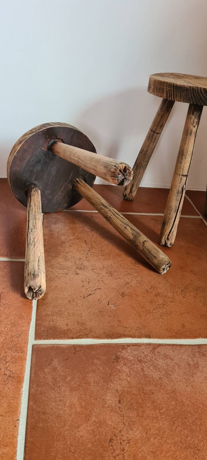 Pair of brutalist tripod stools