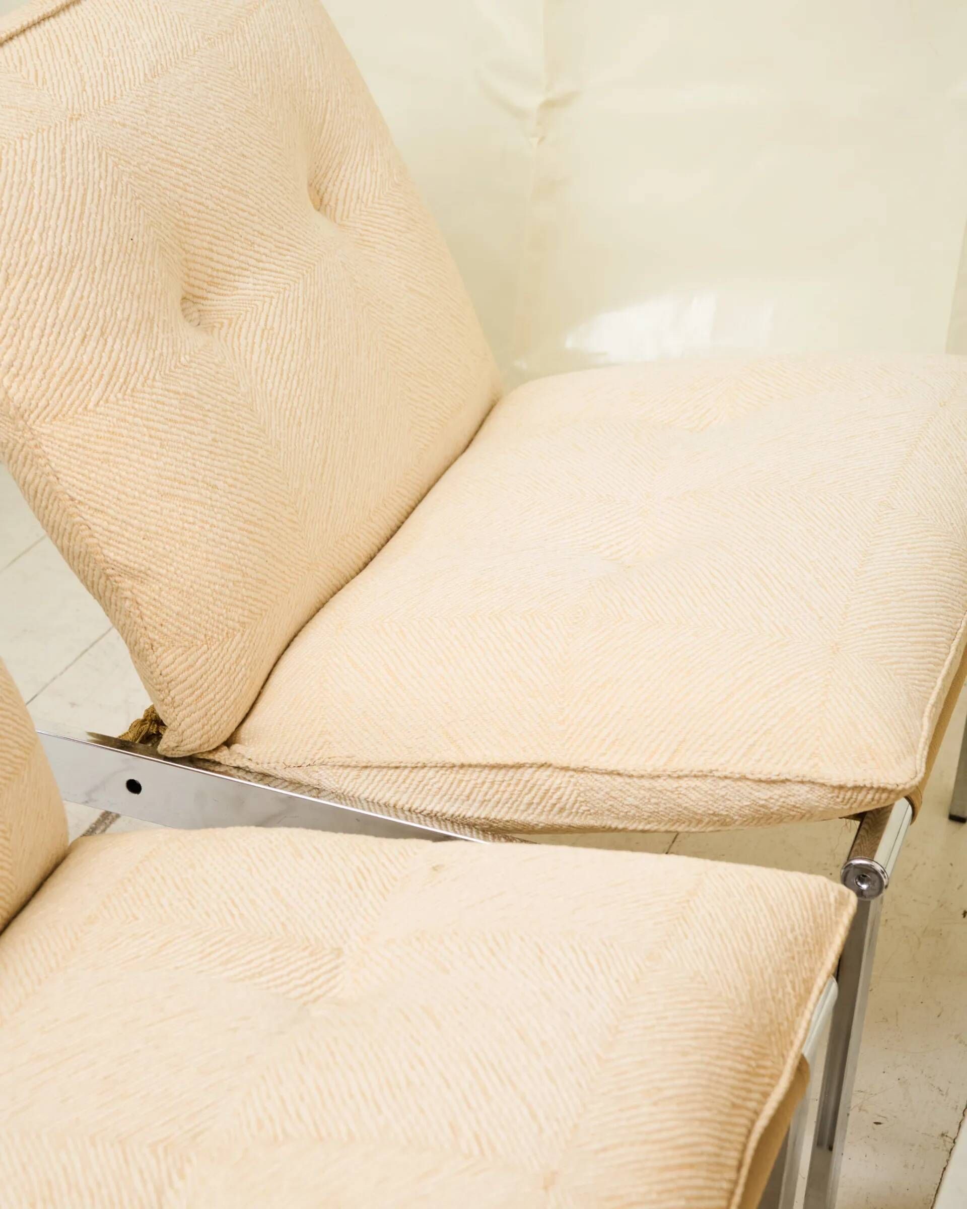 Beige armchair with chrome frame (1 of 2), Italy, 1980s