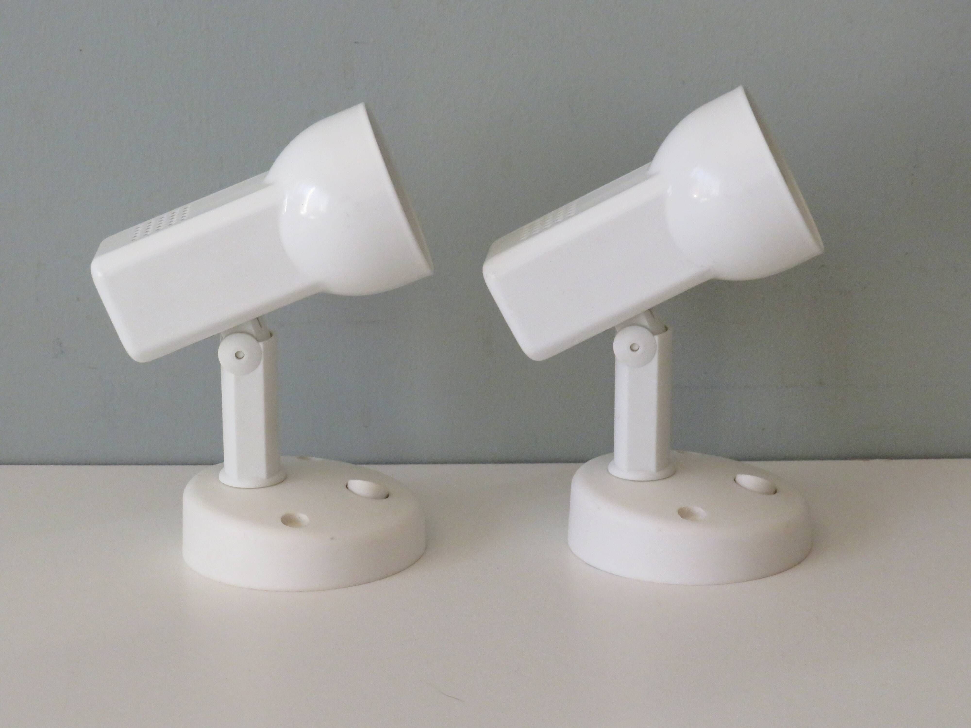 Suite of 2 white lacquered metal wall spotlights Massive edition, Belgium 1970-1980