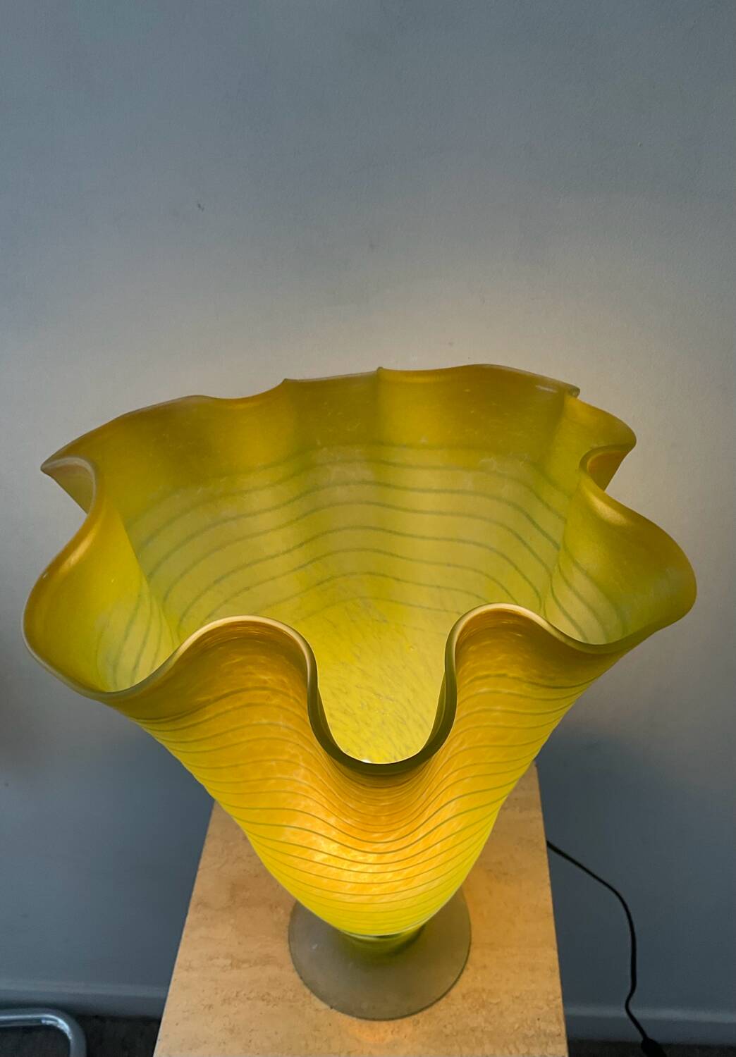 Vintage glass paste lamp with handkerchief neck