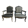 2 large wooden convertible armchairs upholstered with fabrics from the IKKS DE Louis XV style brand