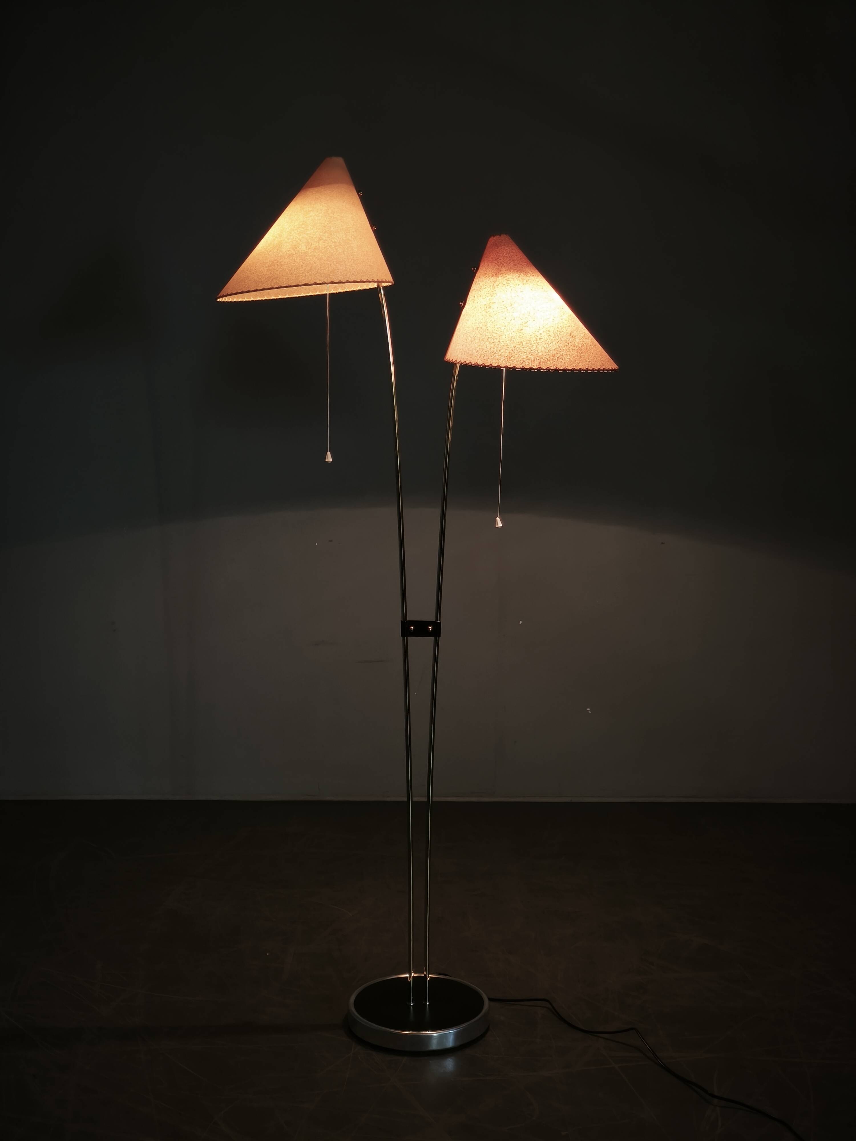 1960s Czech Japanese Floor Lamp with Twin Handmade Paper Shades