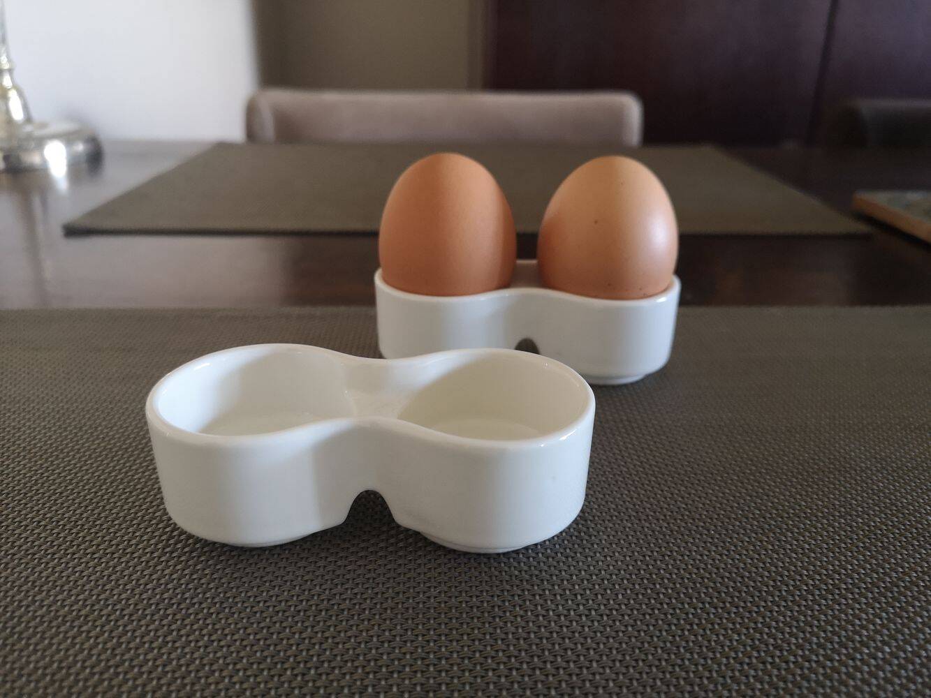 Duo of vintage double egg cups in ceramic 1970s 1980s
