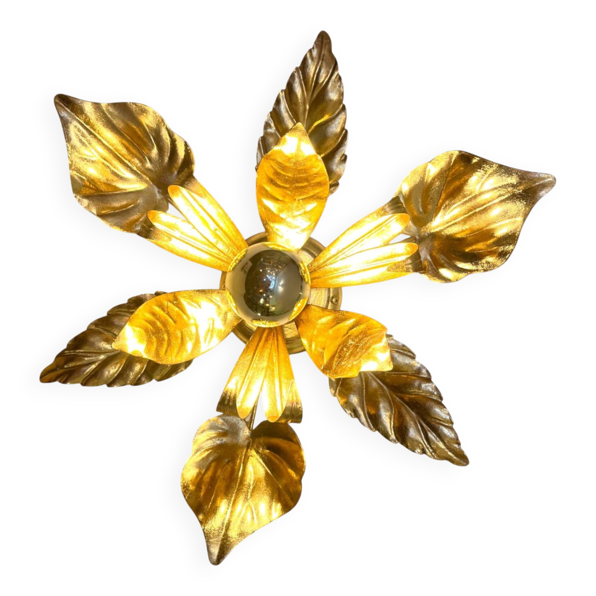 Vintage gold leaf metal flower wall light Florentine wall sconce
